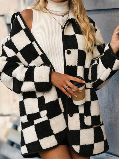 Checkered Button Front Coat